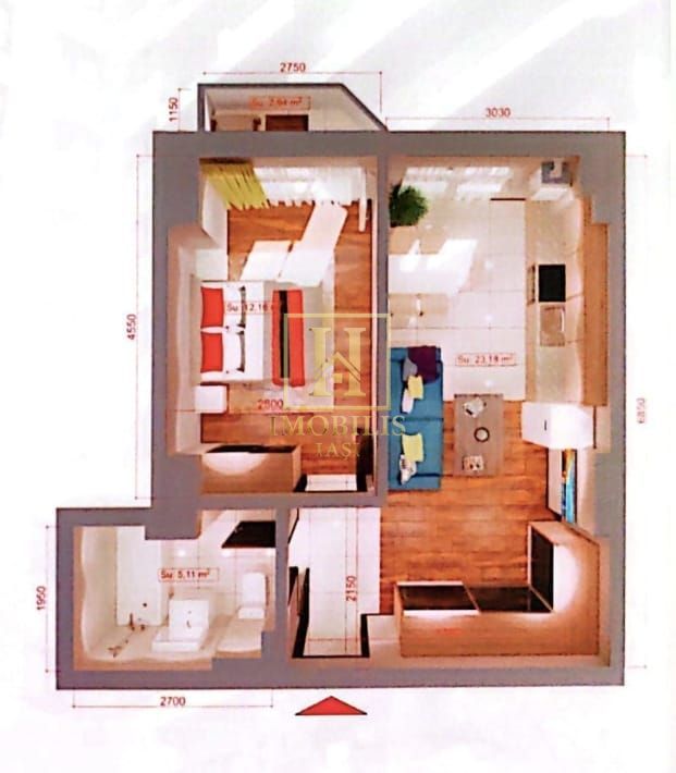 Apartament-living si bucatrie open space+dormitor, 43.4mp-Copou - Poză 4