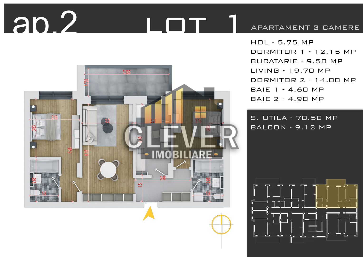 Apartament nou 3 camere, Avans flexibil, BONUS Parcare Subterana - Schiță 8