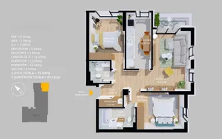 VANZARE APARTAMENT LA CHEIE | 3 CAMERE | 73 MP | TERASA | PARCARE - Schiță 11