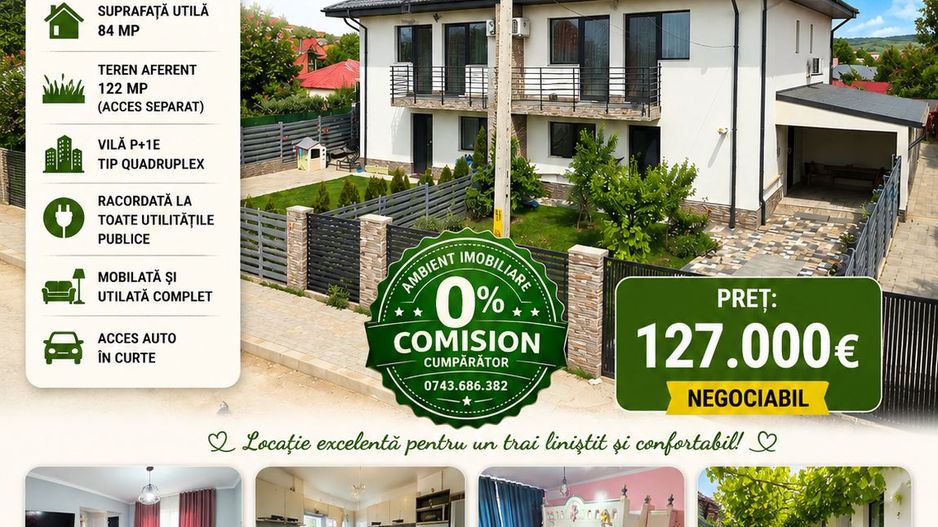 CASA P+1E mobilată și utilată, curte proprie 122 mp, zona Moara Grecilor; - Poză 1