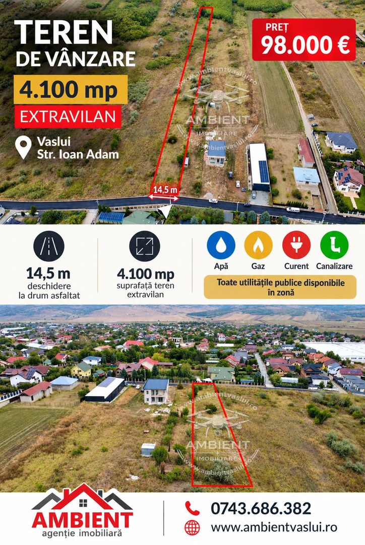 Teren extravilan 4.100 mp, VASLUI zona Moara Grecilor; - Poză 1