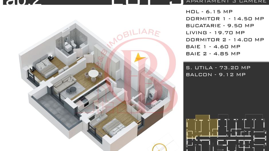 Apartament Decomandat 3 Camere-Theodor Pallady-Comision 0% - Schiță 13