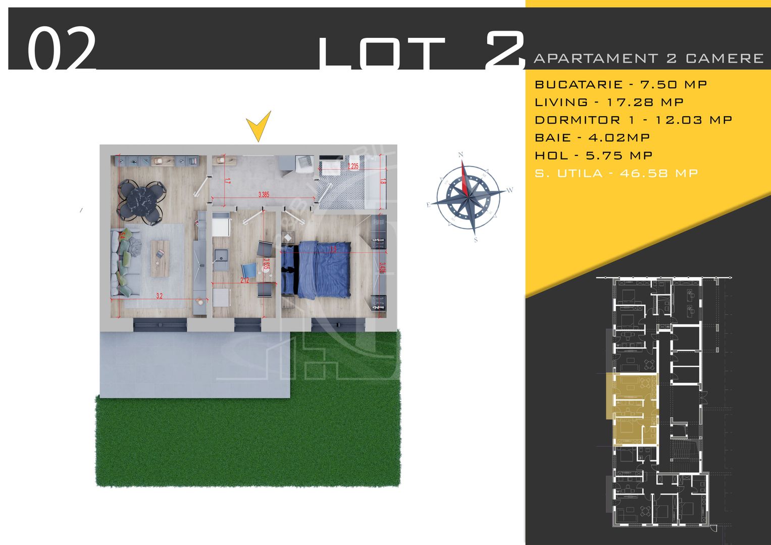 Apartament 2 camere cu Gradina-Finalizat-Theodor Pallady - Schiță 3