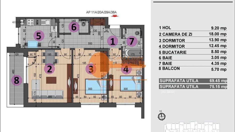3 camere Grand Arena ( centrala termica-bloc 2024-loc parcare ) - Poză 2