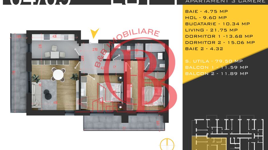 3 camere decomandat Titan Pallady  Metrou Nicolae Teclu - Schiță 12