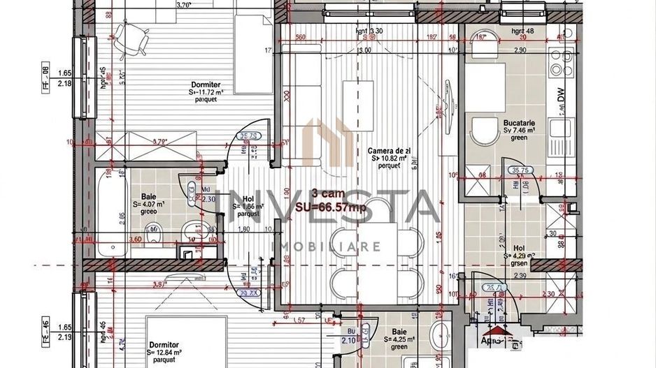 Apartament 3 camere, etaj intermediar, bloc nou, Park Lake Iulius Mall - Schiță 2