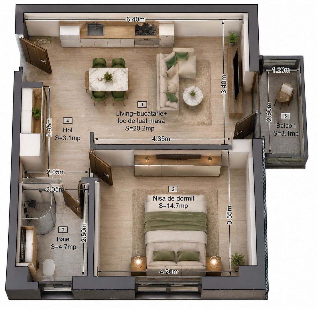 Apartament 2 camere – 43 mp + balcon + parcare subterană - EGO Residence - Poză 7