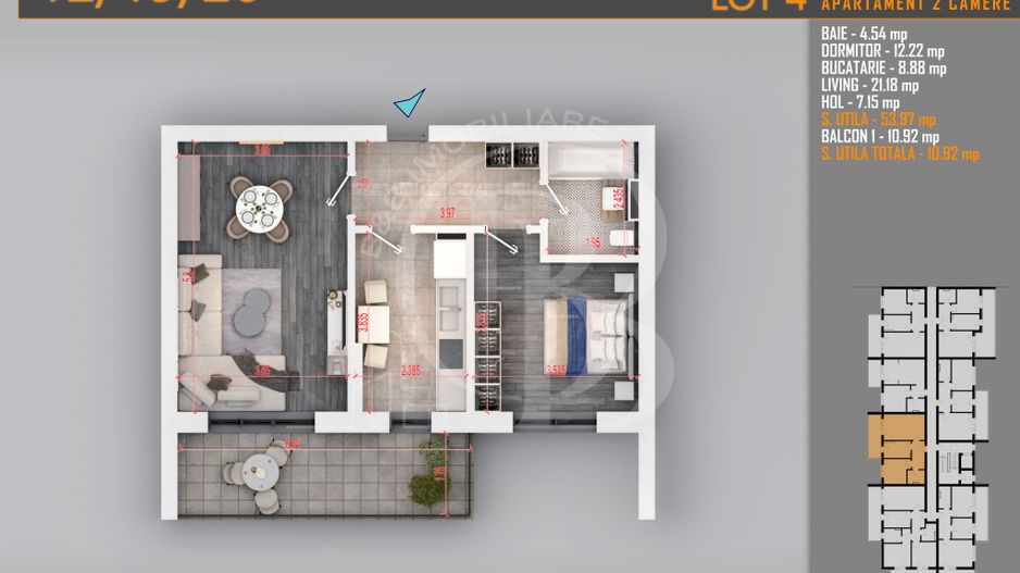 Apartament 2 camere Theodor Pallady-Metrou Nicolae Teclu - Schiță 2