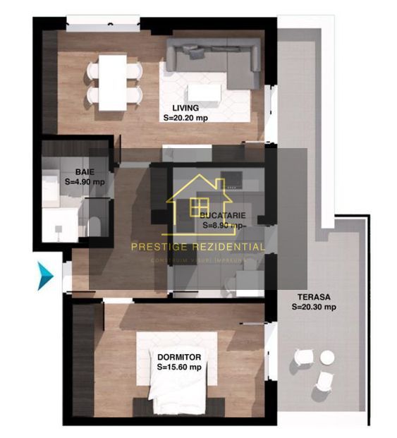 2 Camere Terasa 20 mp, Decomandat, Mutare Imediata,Titan-Pallady - Poză 3