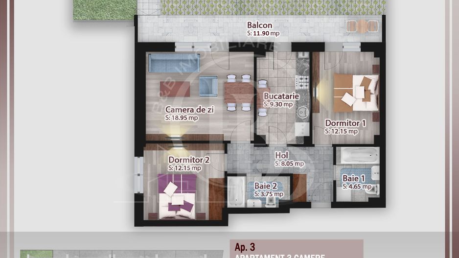 Casa ta la bloc-Apartament 3 camere cu Gradina 99mp - Schiță 10