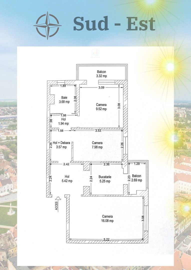 Lipovei | 3 Camere | Decomandat | Etaj Intermediar. - Schiță 12