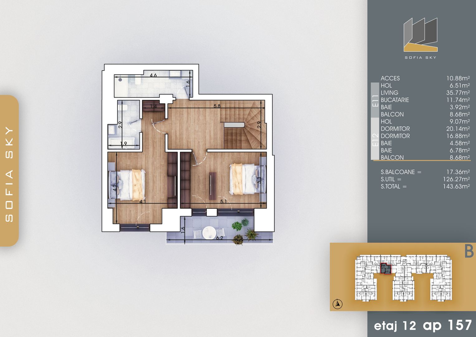 3 camere duplex cu living generos si 3 bai la 700 m de M Nicolae Teclu Pallady - Schiță 10