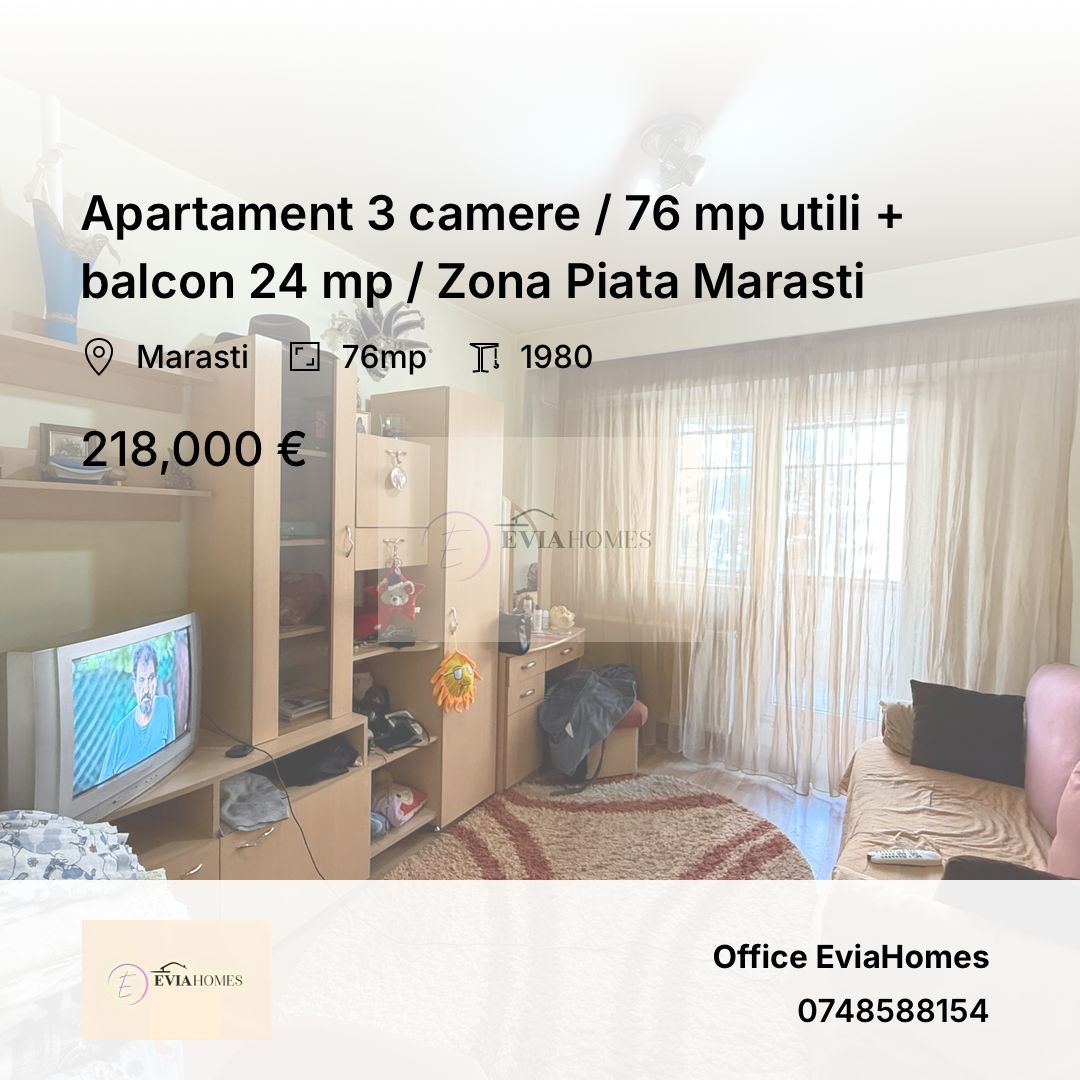 Apartament 3 camere / 76 mp utili + balcon 24 mp / Zona Piata Marasti - Poză 1