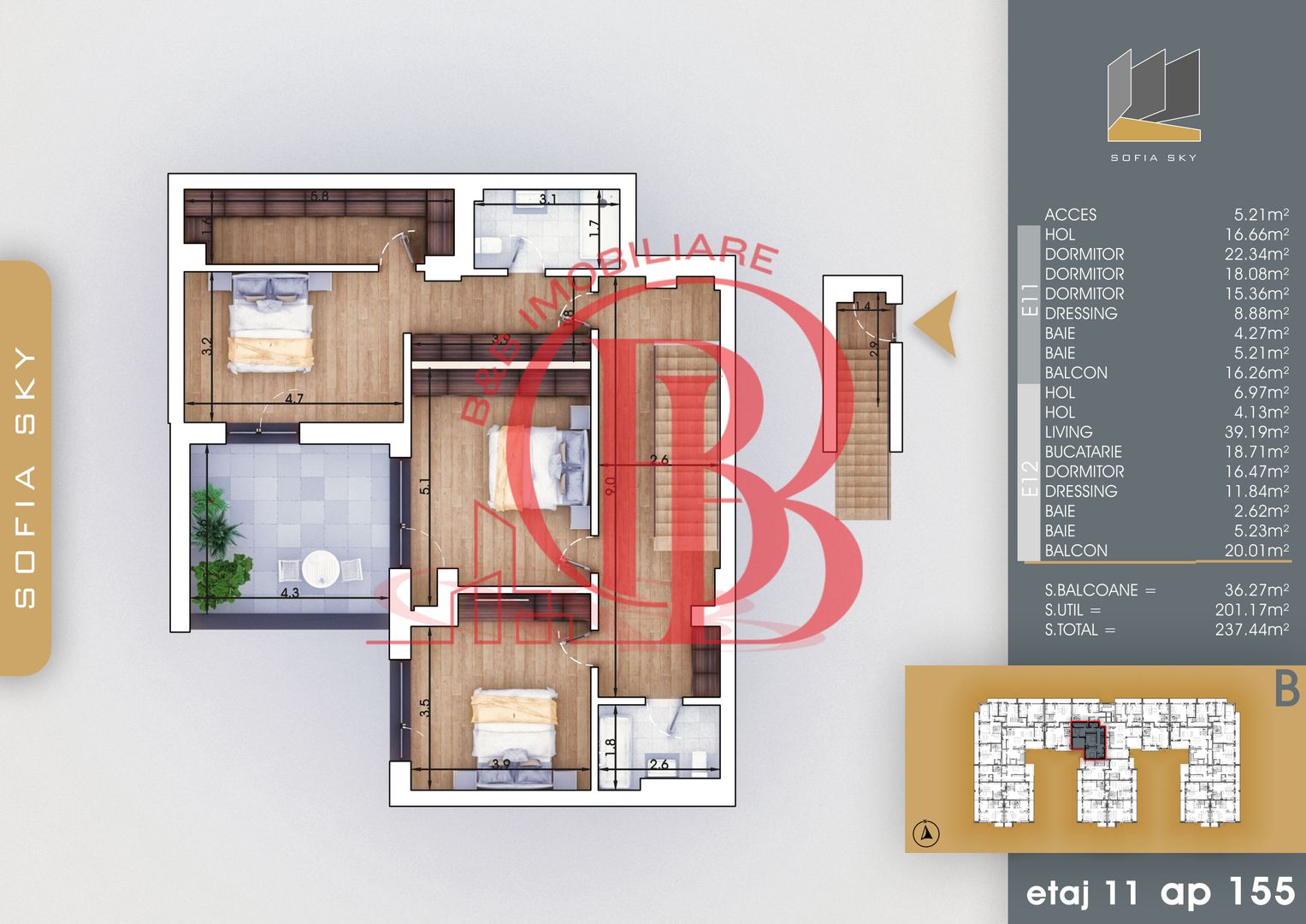 Bloc Finalizat 5 camere cu scara interioara Titan Pallady - Schiță 1