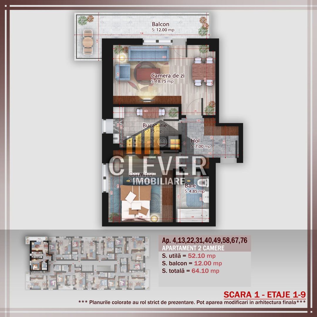 Apartament 2 camere | Balcon 12 mp | Metrou 12 min - Schiță 14