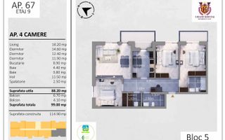 Apartament Premium cu 4 camere și 2 locuri de parcare incluse - Schiță 7