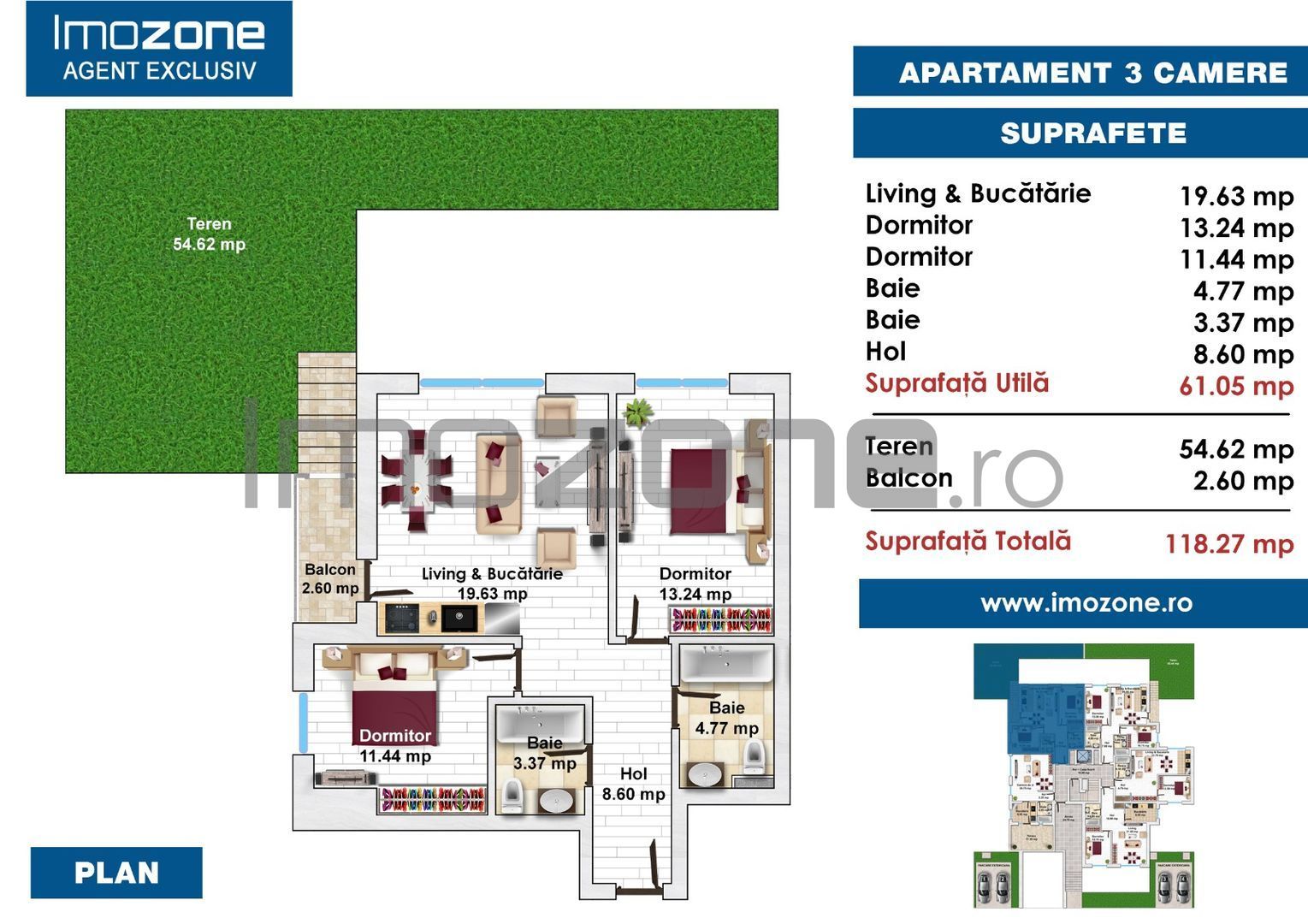 3 CAMERE LA PARTER CU CURTE PROPRIE DE 57MP,  2 BAI, POZITIE PE SUD, COMISION 0% - Poză 21