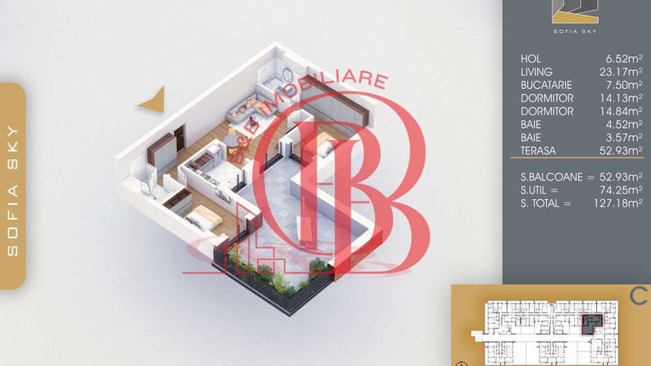 3 camere cu terasa 53mp 7min Metrou Nicolae Teclu - Schiță 3