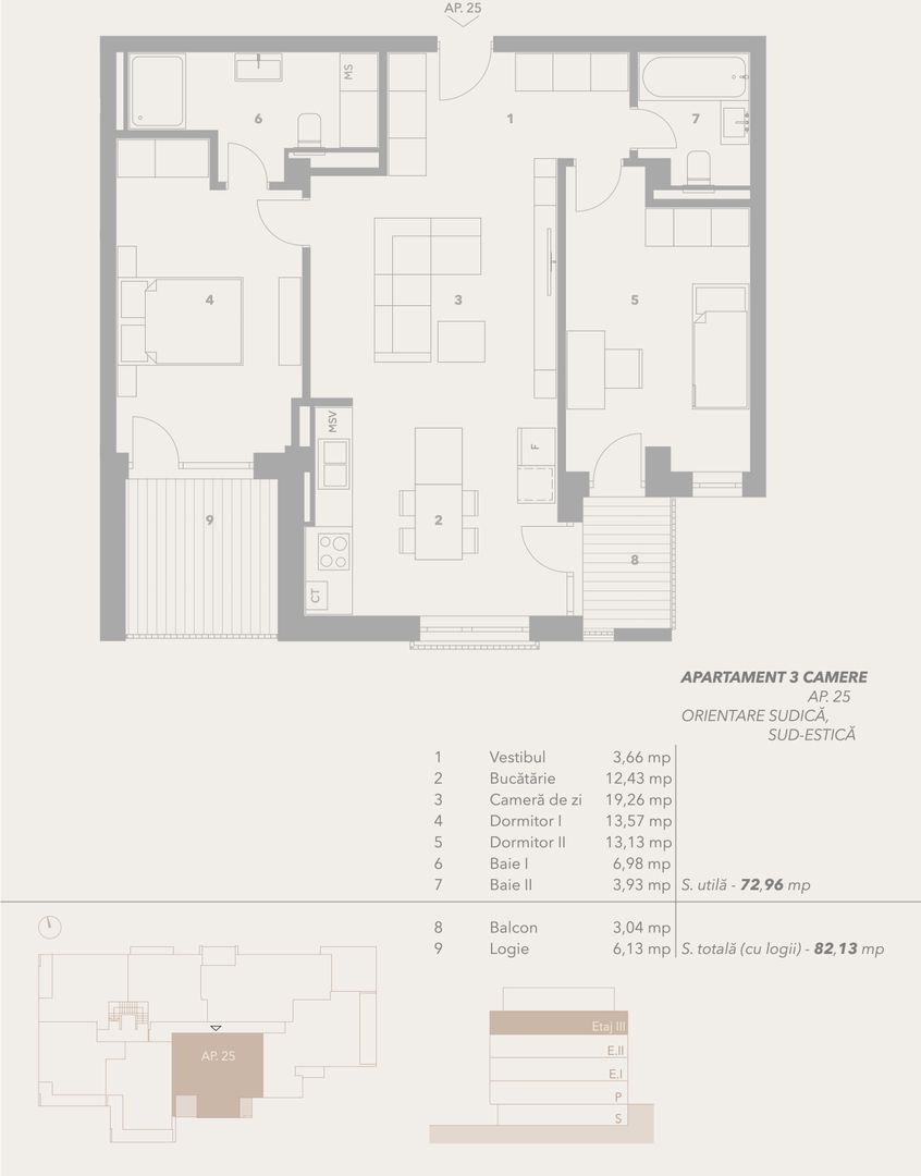 Apartament 3 camere, lift, boxe, garaj, INTABULAT - Sibiu - Schiță 2