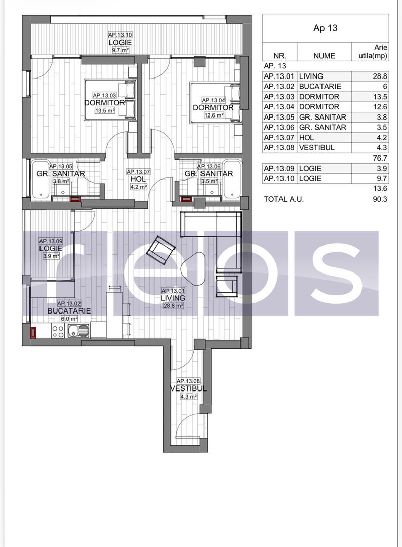 VANZARE APARTAMENT 3 CAMERE | LIZEANU | BLOC NOU | PARCARE | TERASA - Schiță 28