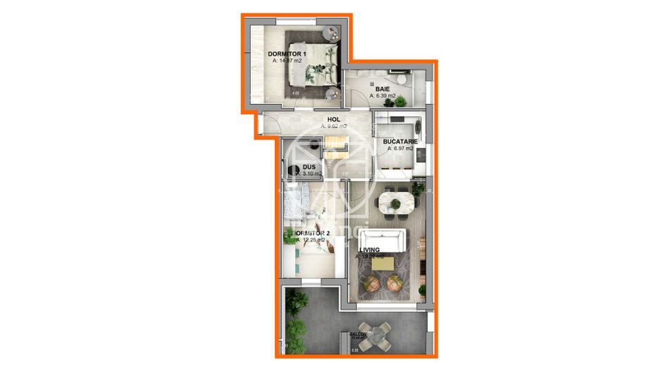 Apartament 3 camere - 72.22 mo +terasa (ALP-18J-Ra-ap.3) - Poză 2