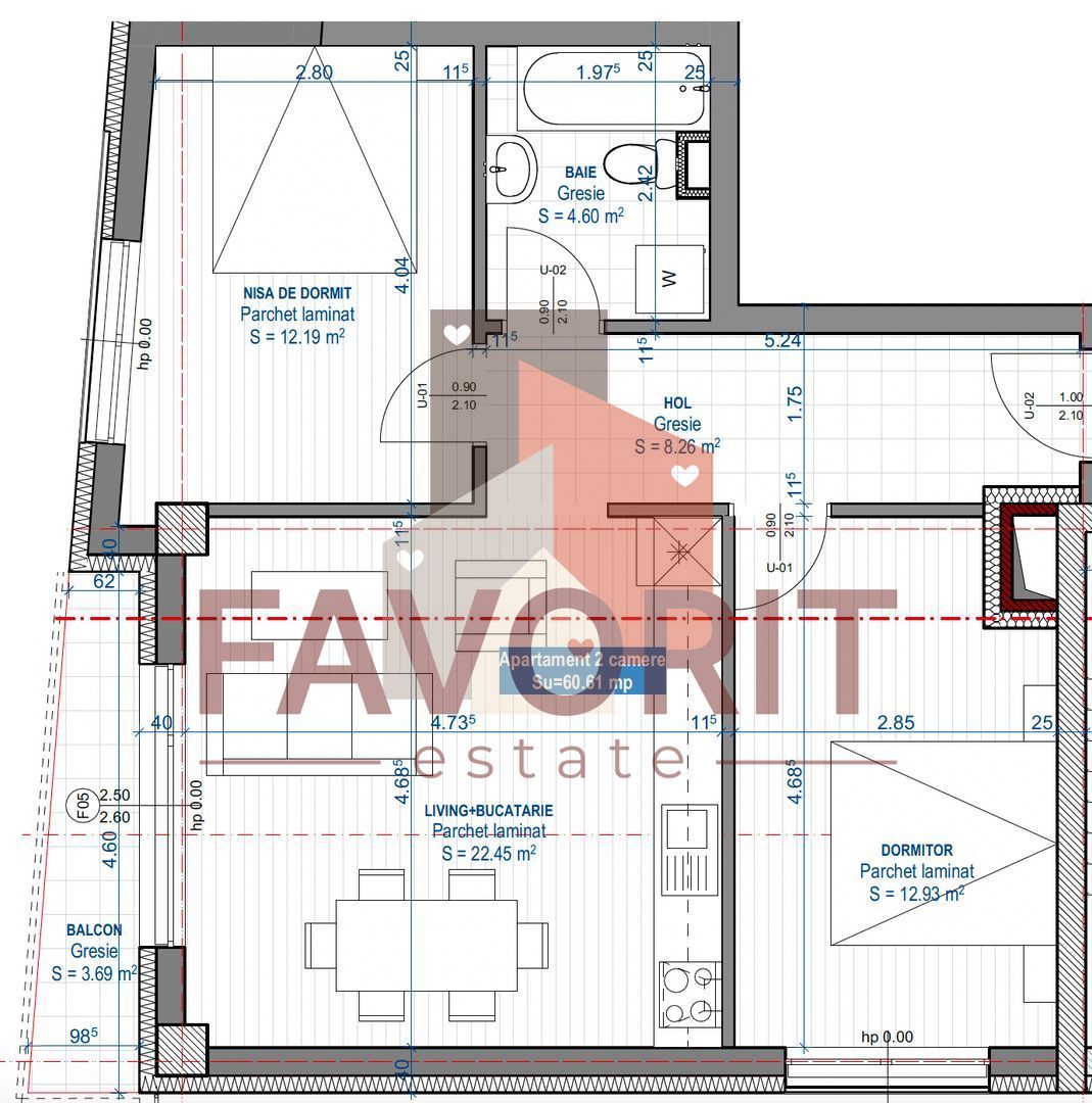 Apartament in bloc nou la etajul 1 in zona Simion Barnutiu - Schiță 17