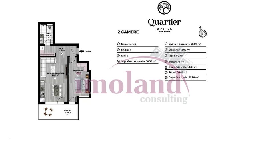 Vanzare - apartament 2 camere - Quartier Azuga-Doamna Ghica - Schiță 9