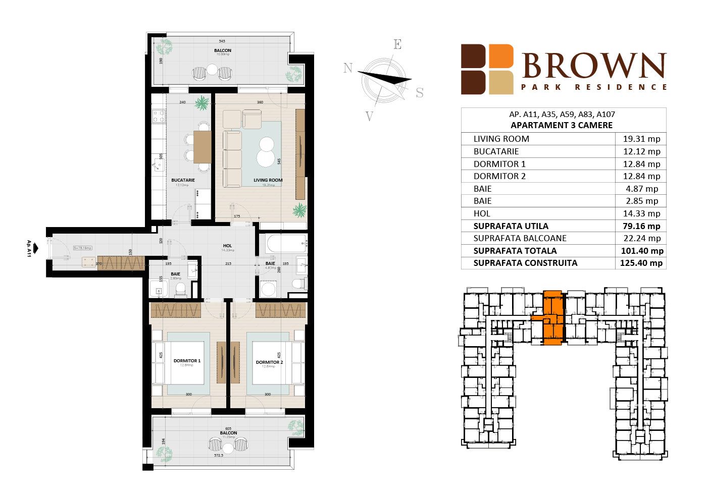 Apartament nou cu 3 camere, Brown Park Residence, Berceni, langa parc - Schiță 10