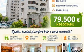 Apartament cu 2 camere, mobilat și utilat, etaj 7, zona TRAIAN - Poză 1