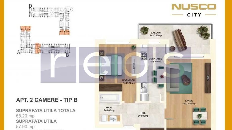 VANZARE 2CAMERE | NUSCO FAZA 1 | 58MP | TERASA 11MP | FINISAJE MODERNE - Schiță 5