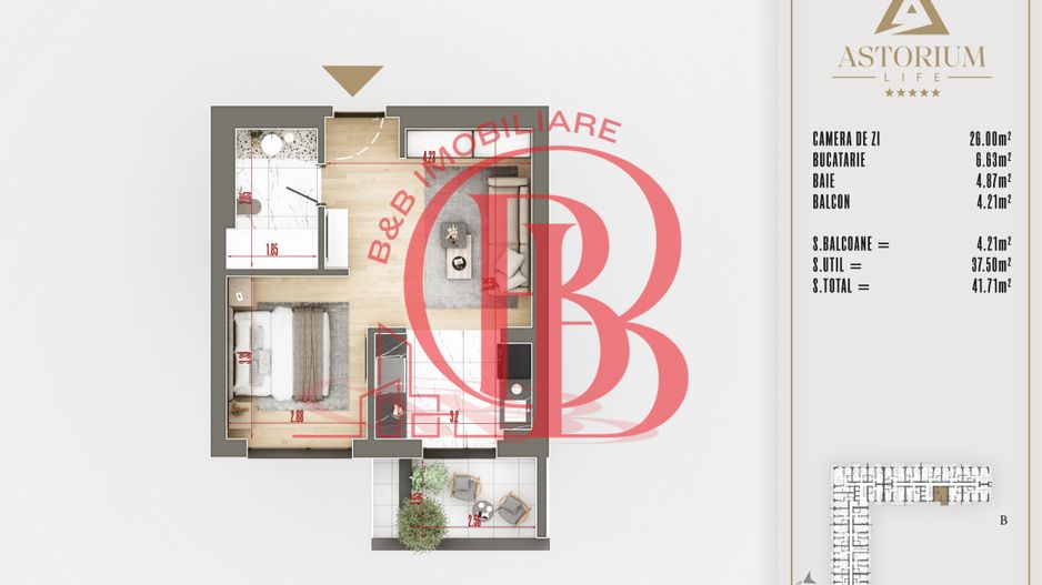 2 camere tip studio finalizat proiect premium titan pallady - Schiță 1