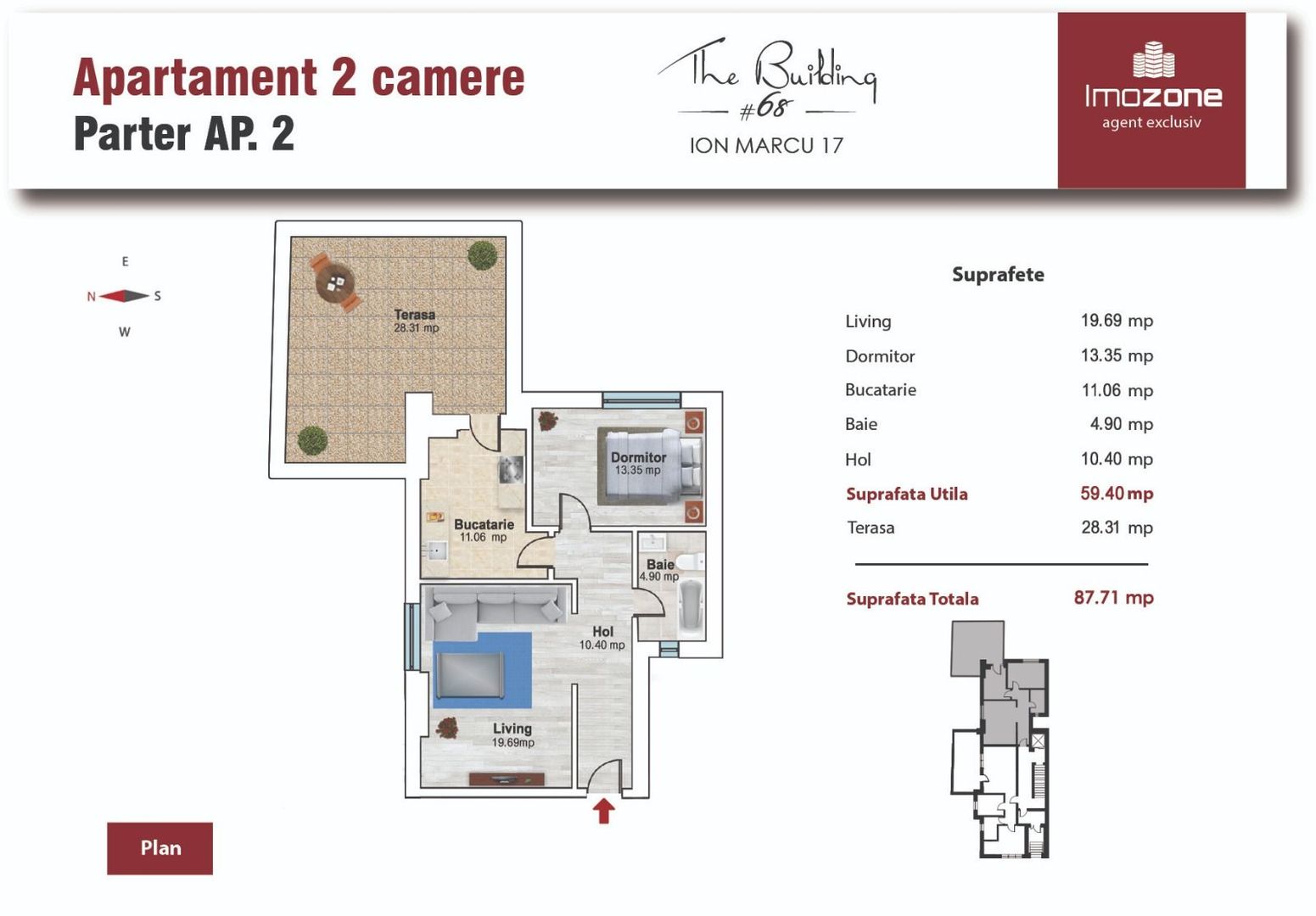 AP. 2 CAMERE, 88 MP, TERASA, DUMUL TABEREI - PLAZA MALL,  COMISION 0%! - Poză 5