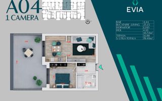 2 camere cu Terasa Ansamblu Premium Th. Pallady Metrou Teclu - Schiță 2