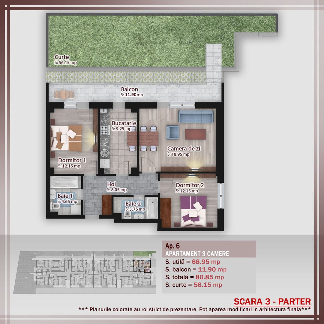 3 camere cu gradina parcare bonus  -oferta lansare proiect Pallady - Schiță 1