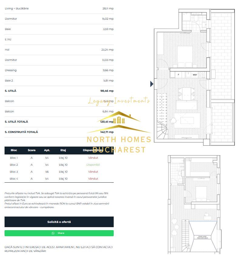 Penthouse tip duplex de 3 camere si 2 bai, cu balcon 22 mp, Comision 0 - Poză 13