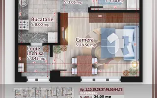 Garsonieră decomandată 37mp, Pallady | Metrou Teclu 12 min - Schiță 16