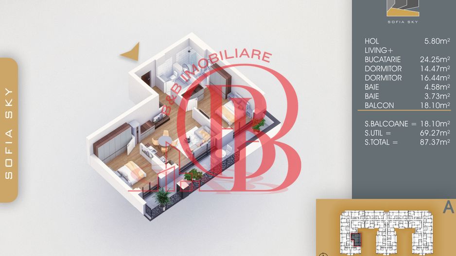 7min Metrou N Teclu 3 camere Mutare Rapida Th. Pallady - Schiță 3