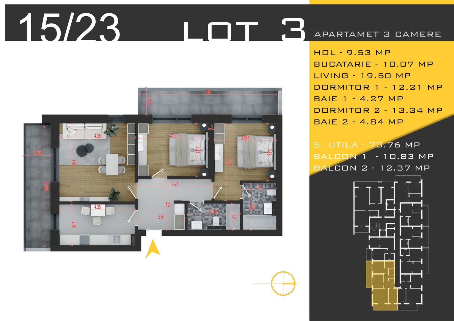 3 camere decomandat Titan Pallady  Metrou Nicolae Teclu - Schiță 11