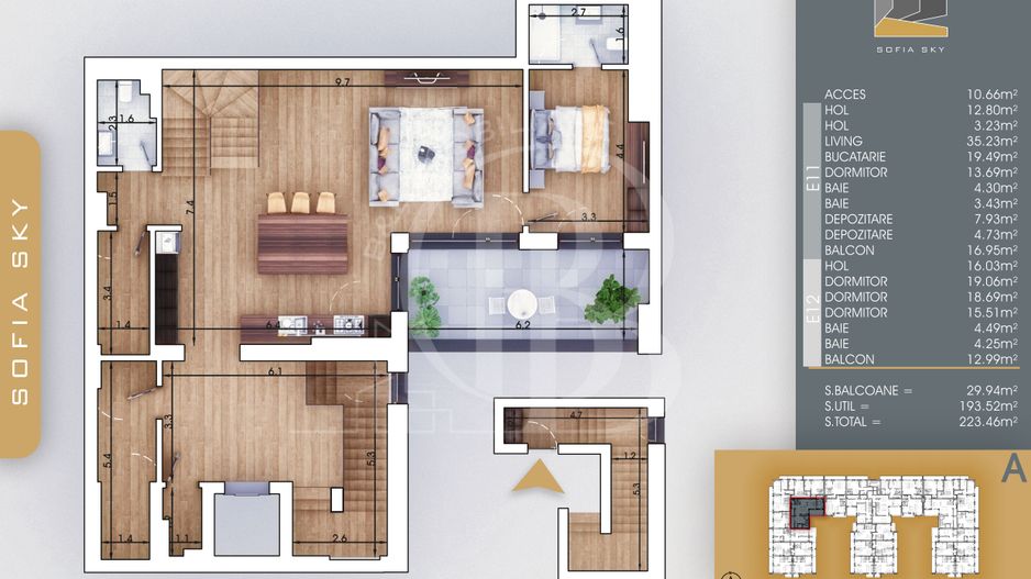 Apartament 5 camere Scara interioara Bloc Finalizat Pallady - Schiță 5