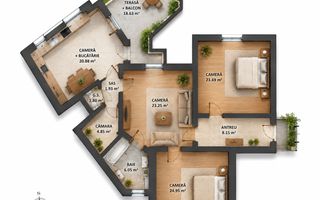 Apartament cu 4 camere si terasa si curte proprie, langa primarie - Poză 6