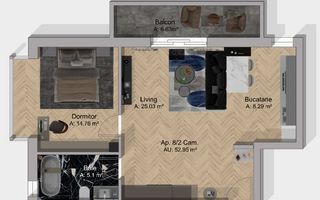 Apartament 2 Camere 53 mp | Bloc Nou 2023 | Lift | Terra, Floresti - Schiță 3