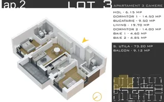 Apartament nou 3 camere 82 mp, Promo Parcare - Pallady - Schiță 13