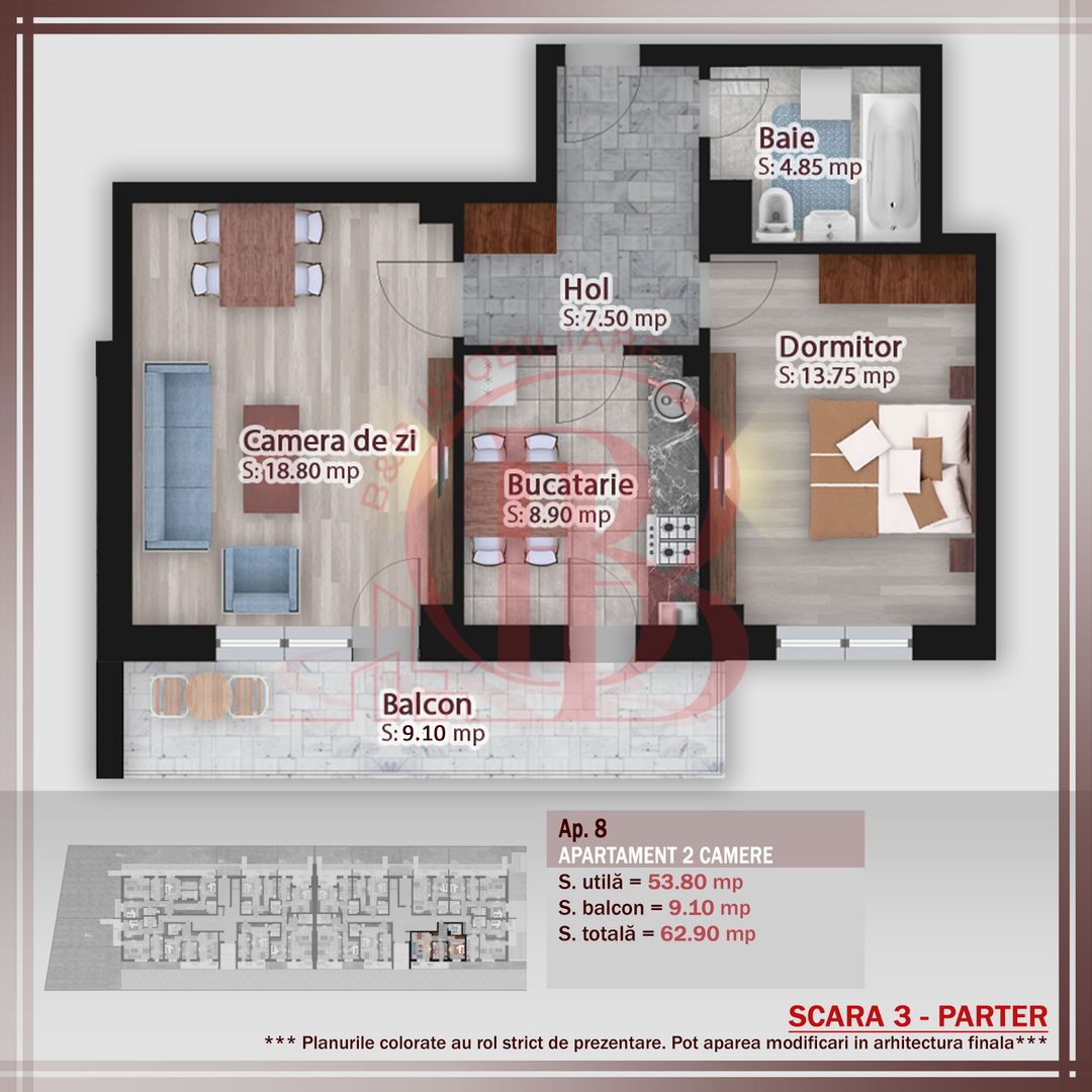 2 camere decomandat -Oferta lansare proiect Theodor Pallady - Schiță 1
