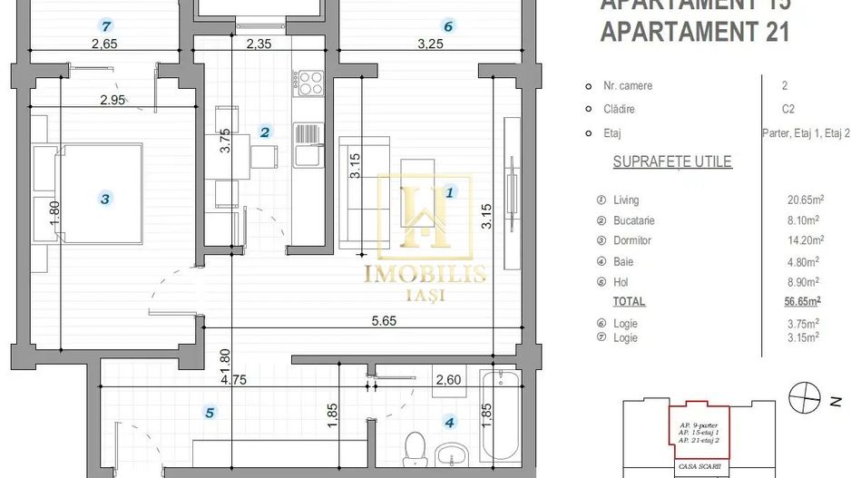 Apartament 2 camere Dec 63mp 115000 euro Valea lupului - Poză 8