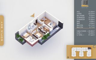 Apartament 3 camere decomandat  Titan Pallady  7 min Metrou Nicolae Teclu - Schiță 2