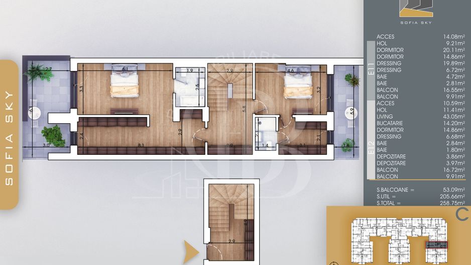 Duplex 4 camere 3 dormitoare cu baie proprie | Bloc Finalizat langa Metrou Teclu - Schiță 3