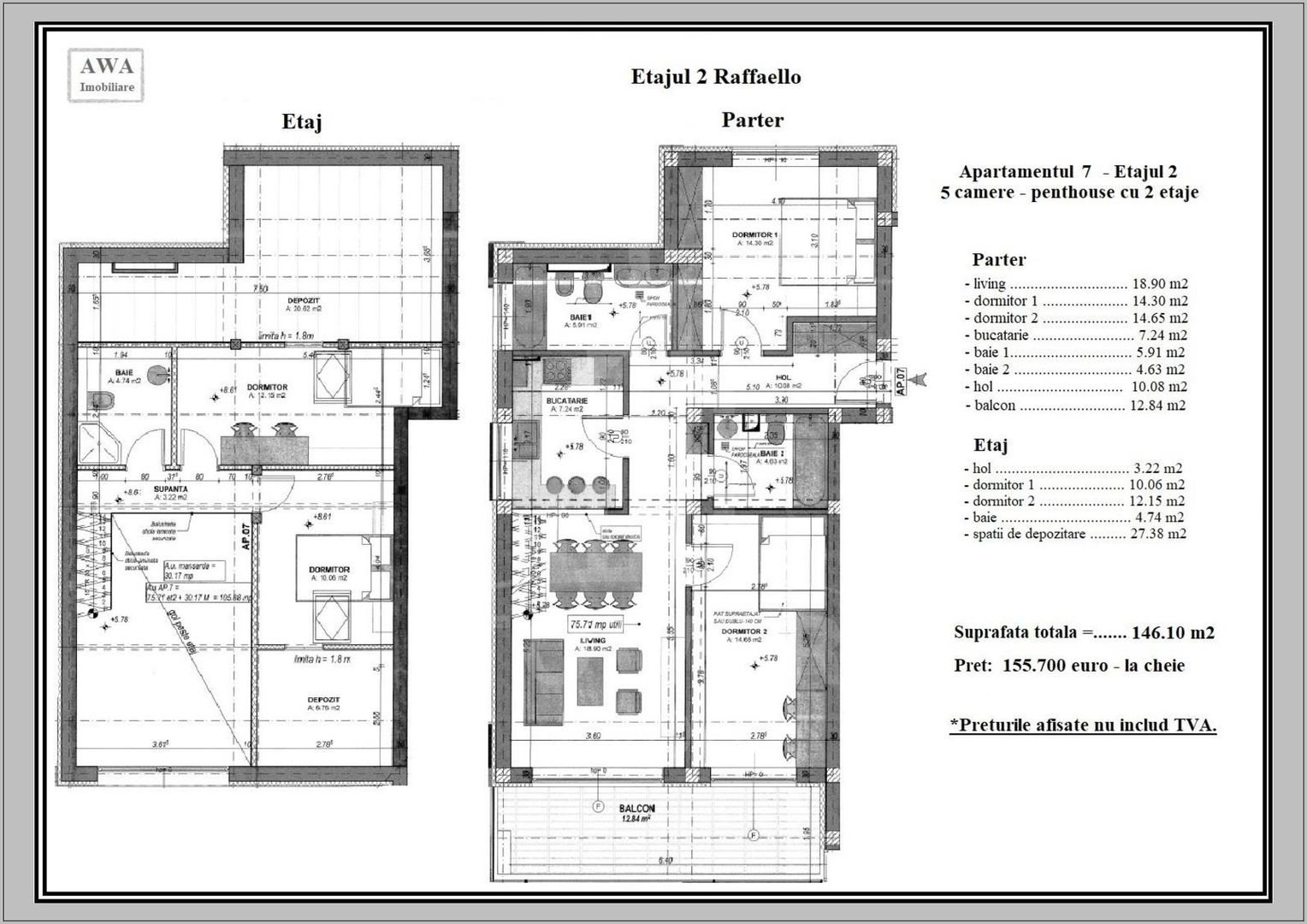 Apartament 5 camere, 146.1 mp utili – Etaj 2, Vilă – 149000 EURO - Poză 1