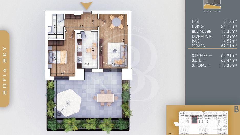 Bloc Finalizat Apartament 2 camere cu Terasa 7min Metrou - Schiță 4
