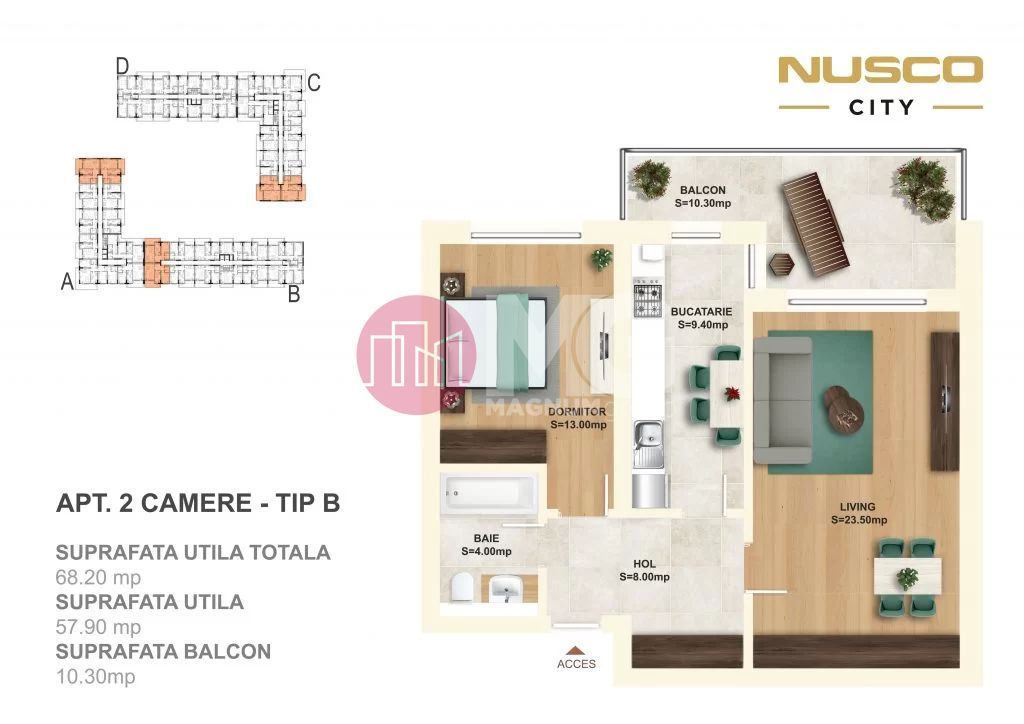 apartament 2 camere de vanzare- Nusco City -Mobilat si utilat complet - Poză 8