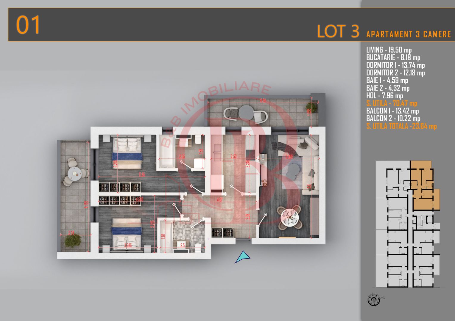 Apartament 3 camere Titan Th. Pallady-Sector 3-Metrou Teclu - Schiță 2